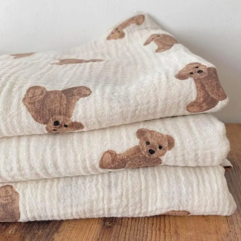 Manta de muselina con estampado de oso para bebé, funda transpirable para cochecito de bebé, manta envolvente de gasa de algodón, ropa de cama, Toalla de baño infantil - imagen 2