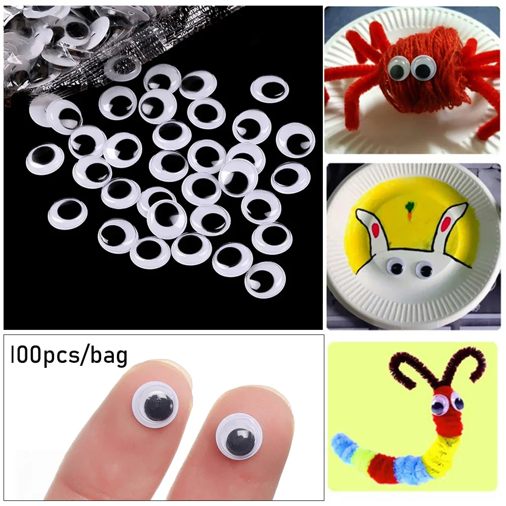 Ojos de dinosaurio para hacer títeres creativos, accesorios muñecas, no autoadhesivos, juguetes peluche, DIY, negros, 100 piezas - imagen 2