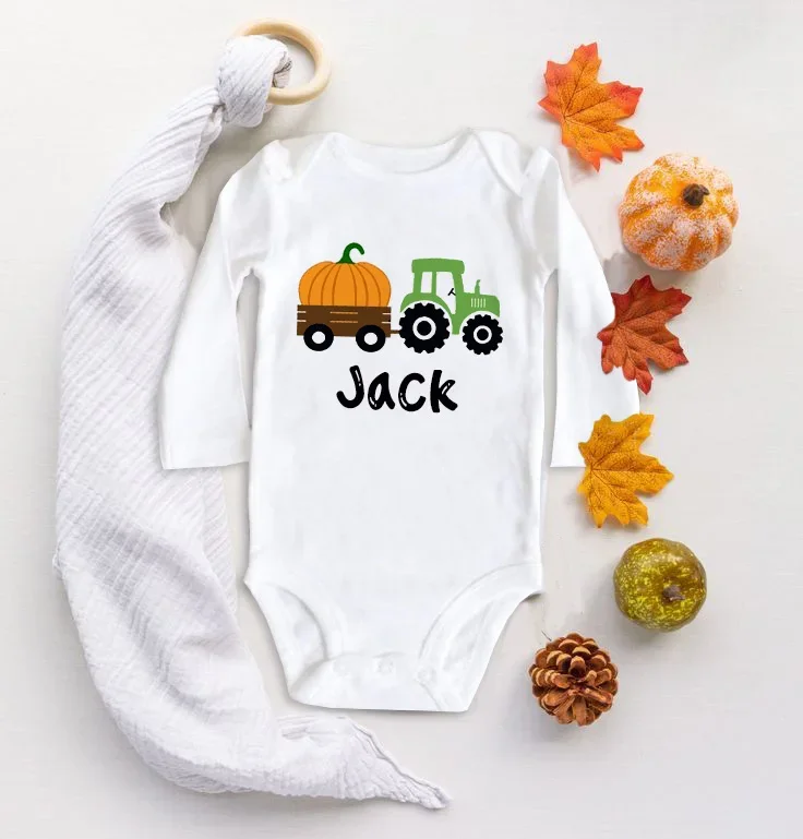 Body personalizado con forma de carro de calabaza para bebé, pelele para recién nacido con nombre personalizado, traje de Acción de Gracias para Halloween, ropa infantil para vacaciones
