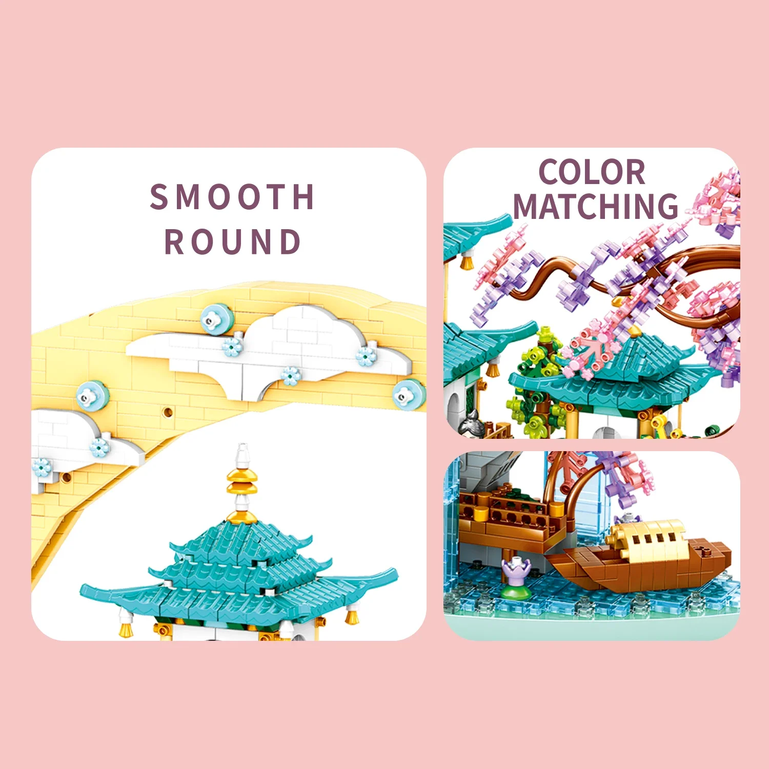 Palacio lunar Guanghan con luces LED, cascada floral y bloques para niños - imagen 4