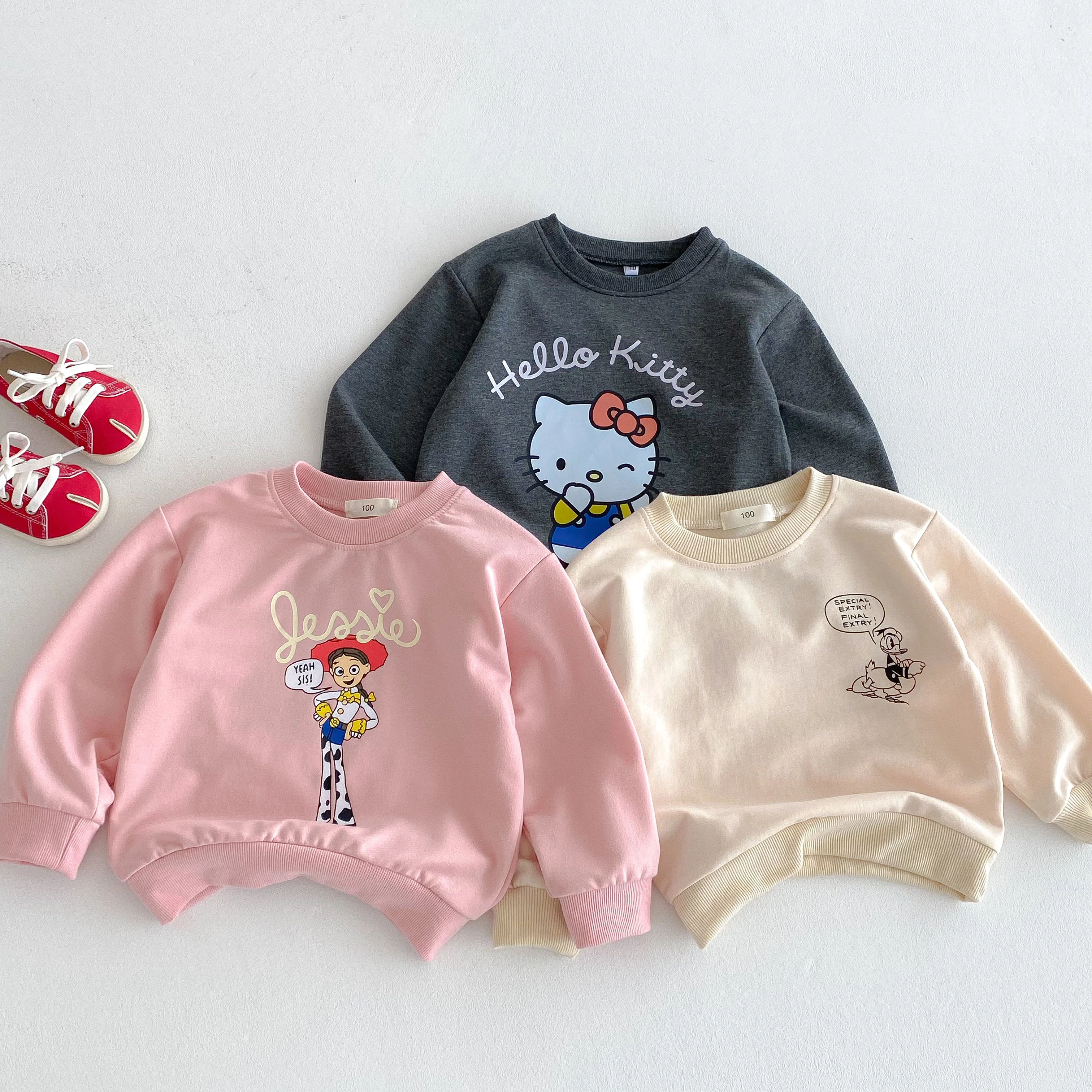 Sudaderas con estampado de dibujos animados para niños, ropa holgada de moda para primavera y otoño, Tops de manga larga para bebés y niñas, Sudadera con capucha con cuello redondo de 0 a 6 años