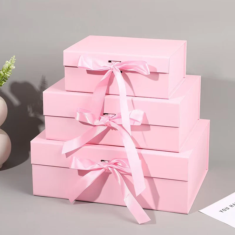 Caja de regalo con cinta de lujo de 23cm, caja de regalo disponible en 3 colores, rosa, negro y blanco, tarjeta de felicitación de hierba Lafite, paquete de recuerdo ZYF - imagen 4