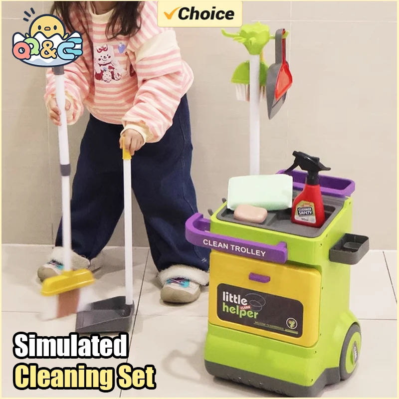 Juego de limpieza para niños pequeños, carritos educativos desmontables, juguete con escoba al vacío, botella pulverizadora, juguetes de limpieza para niños