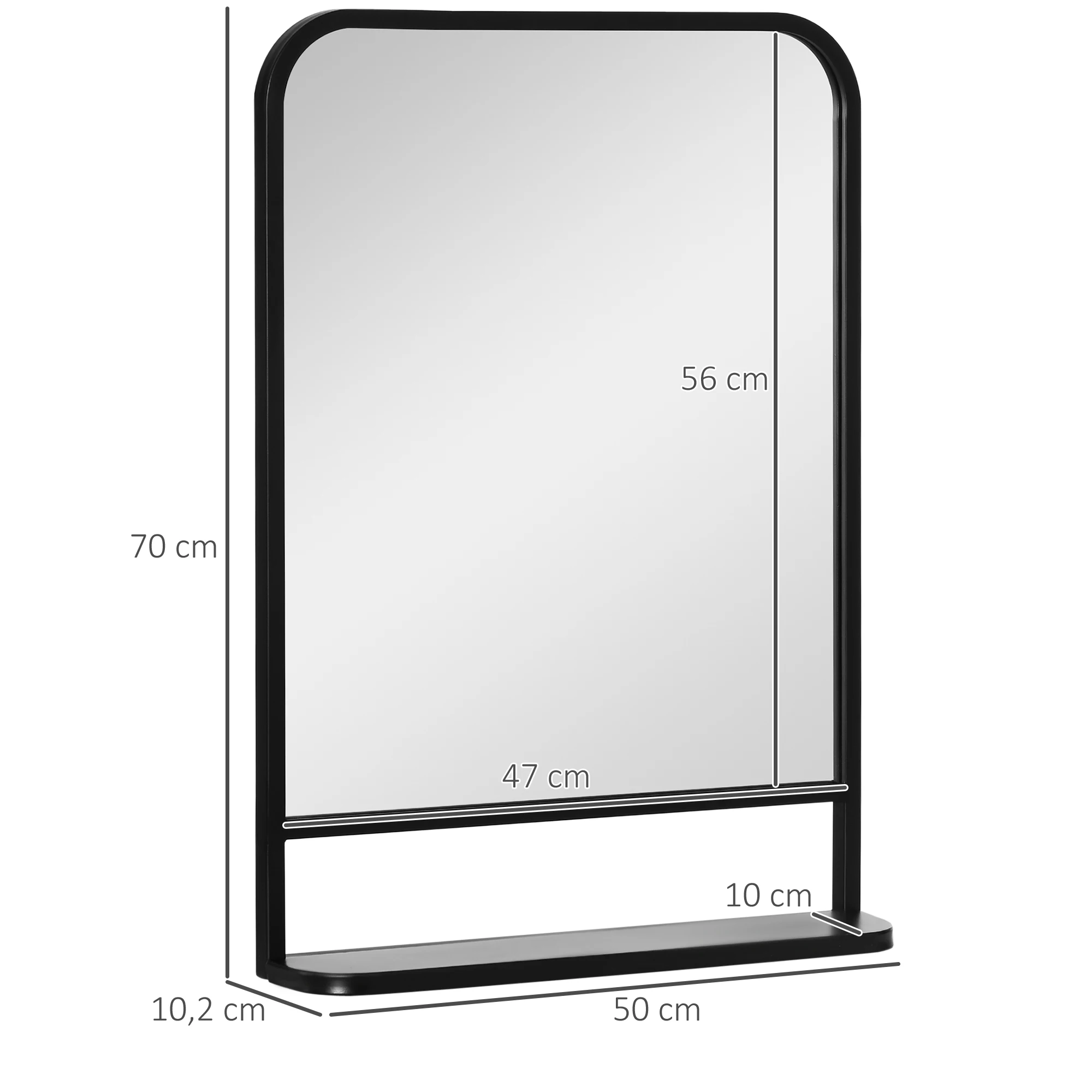 HOMCOM Espejo Decorativo de Pared 50x70 cm Espejo Rectangular de Metal con Estante de Almacenamiento para Salón Dormitorio Entrada Estilo Moderno Negro - imagen 3