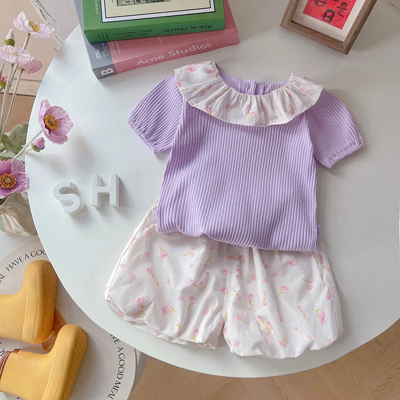 Nueva ropa de moda de verano para bebés, camiseta para niñas, pantalones cortos, 2 unids/set, ropa para niños pequeños, disfraz informal infantil, chándales para niños - imagen 4