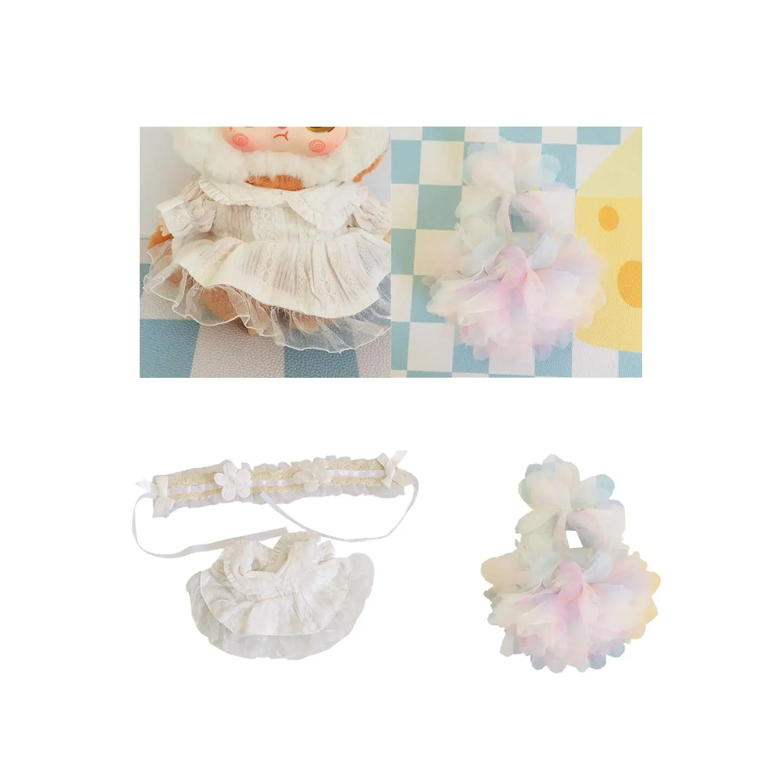 Set of 2 Dolls Outfit And Headband, Miniature Clothing for 20cm Dolls, Gift Idea