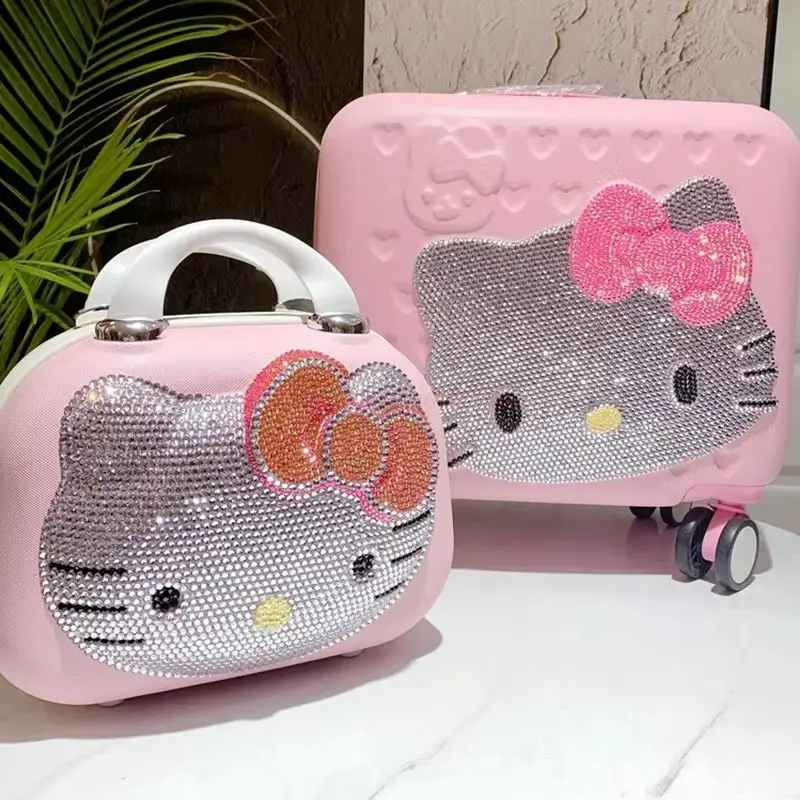 Estuche de transporte bonito de Hello Kitty, estuche de maquillaje de viaje de dibujos animados, caja de almacenamiento portátil bloqueada multifuncional de gran capacidad, regalo para niñas