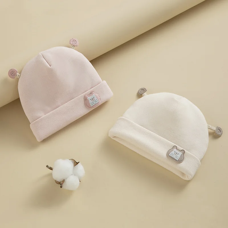 Gorro Fetal para recién nacido, gorros bonitos de oso de dibujos animados para bebé, Jersey de algodón puro grueso y cálido para invierno, gorro para niños y niñas de 0 a 6 meses - imagen 3