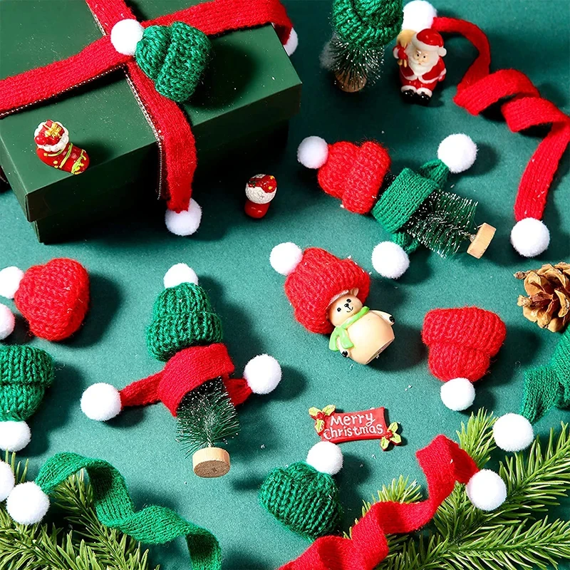 Mini bufandas de sombrero de lana de dedo de Navidad, accesorios de embalaje de muñeca DIY, decoración de botella de vino, accesorios de escena de actividad, 1-10 piezas - imagen 2