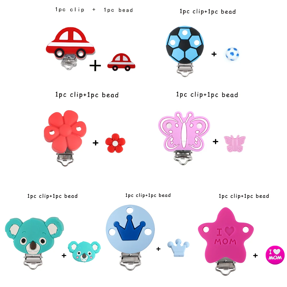 2 unids/lote de Clips de cuentas de silicona para coche de fútbol con animales de dibujos animados para hacer joyería DIY, colgantes de collares, accesorios hechos a mano