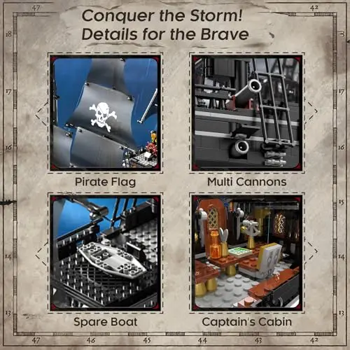 Bloques de construcción de barco pirata negro, esqueleto, modelo de barco fantasma, decoración de escritorio, juguete educativo DIY, regalo de vacaciones para niños, 1424 Uds. - imagen 5