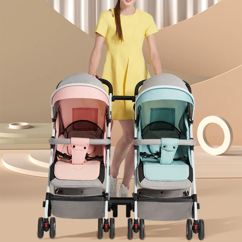 Cochecito doble ultraligero con absorción de impactos 4D, 180 ° Asiento reversible con sombrilla, marco plegable de extracción rápida para exterior/interior - imagen 2
