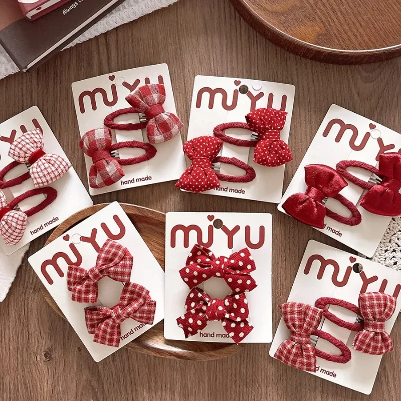 2 unids/set bebé rojo moda coreana niños niñas pinzas para el cabello Dot Plaid arco pasadores para niños Hedawear accesorios para el cabello de Navidad - imagen 2