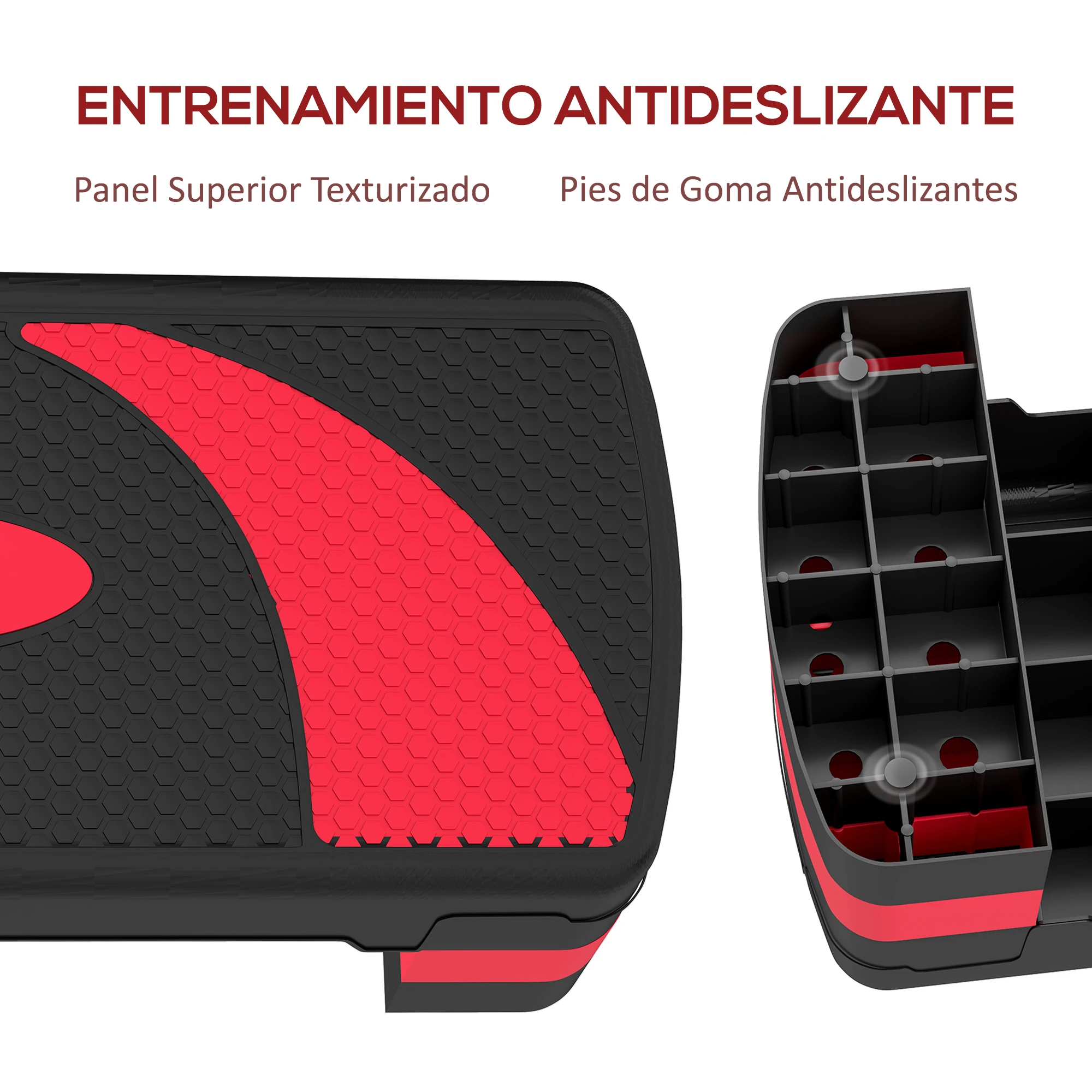 HOMCOM Step de Aeróbic, Step para Fitness Antideslizante con Altura Regulable 3 Niveles de 10/15/20 cm, Tabla Plataforma Stepper para Ejercicio en Casa Gimnasia, Carga 150 kg 80x31x20 cm, Rojo - imagen 4