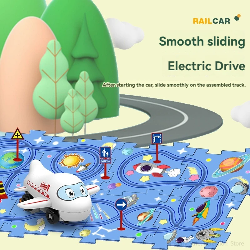 Juego de juguetes Puzzel, coche ferroviario DIY, rompecabezas de montaje, pista ferroviaria Flexible, juguete de interacción entre padres e hijos, rompecabezas de coche eléctrico, juguetes, regalos - imagen 3