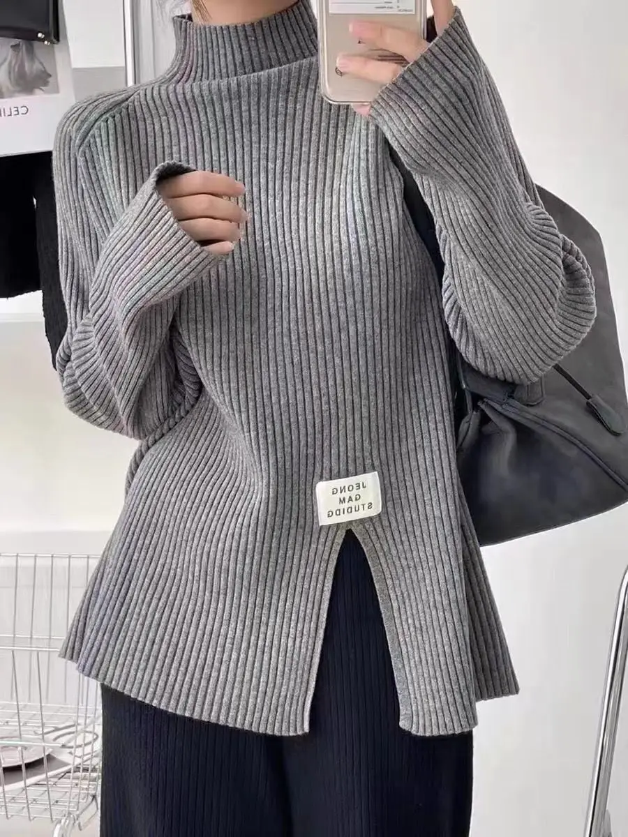 943 #   Suéteres de punto para maternidad, camisas con cuello alto, ropa para mujeres embarazadas, Tops de embarazo, moda Otoño Invierno 2023 - imagen 4