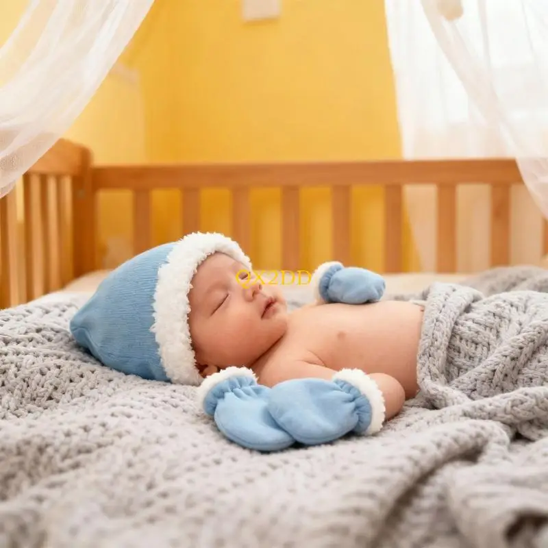 QX2D Lindo Conjunto Manoplas Y Sombreros Gorros Y Guantes Lana para Recién Nacidos para Trajes Elegantes Y Diarias - imagen 3