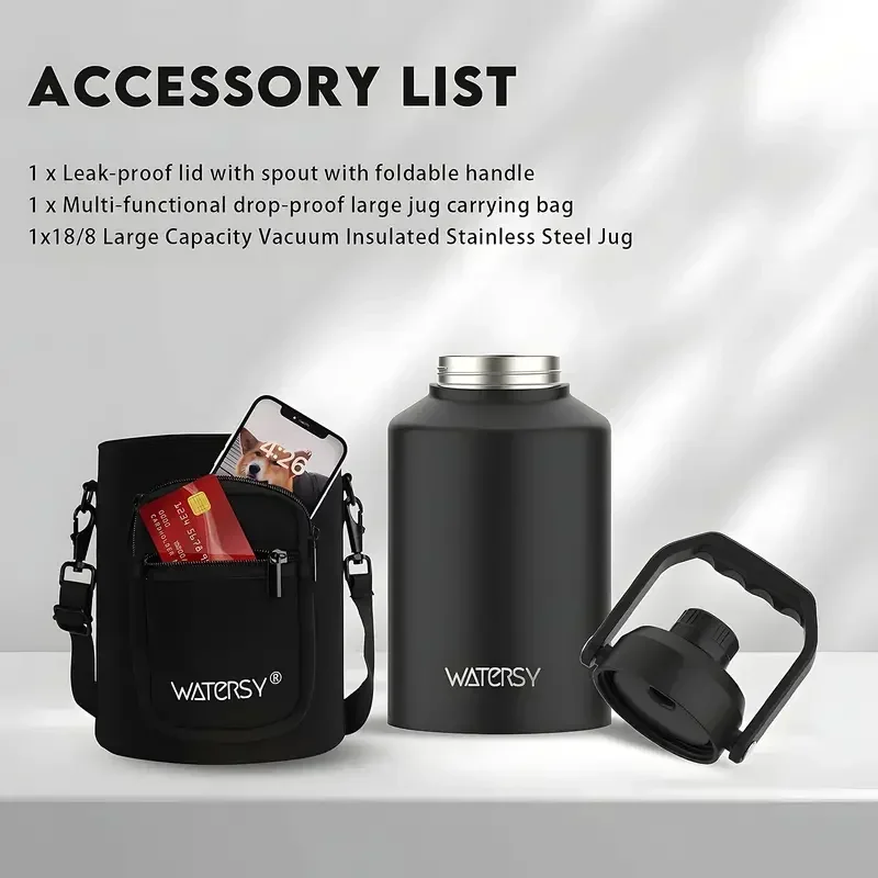 1pcs   gallon and half gallon water bottle insulated cold for   bpa free and leak proof 64oz 128oz stainless steel water jug vacuum   large water bottles with handle for gym hiking camping and travel details 2