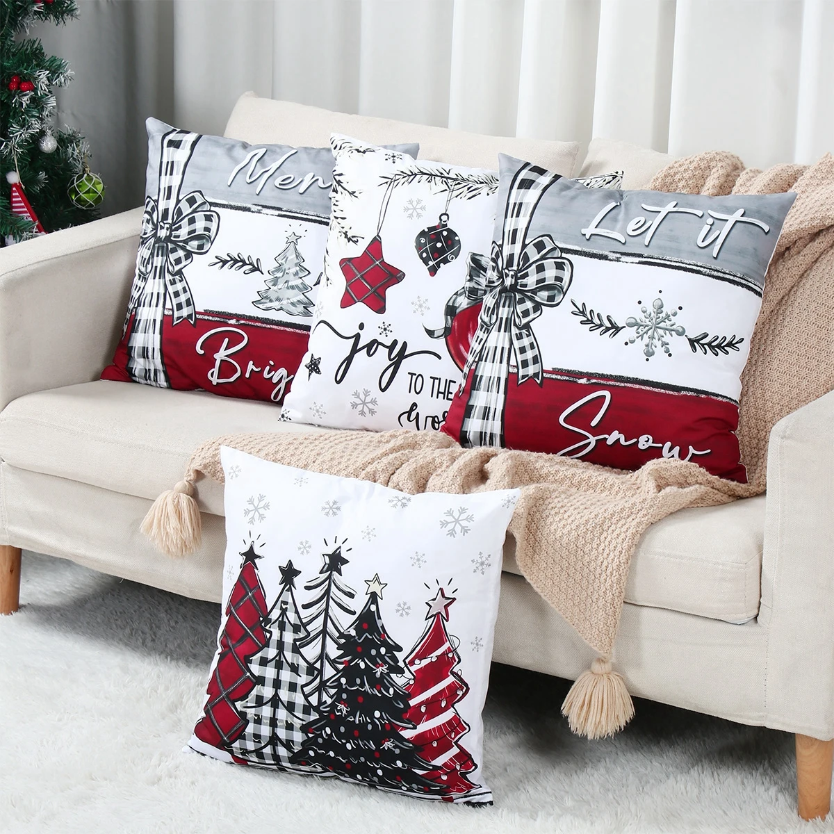 Funda de cojín navideña roja para niños – Decoración festiva - imagen 5