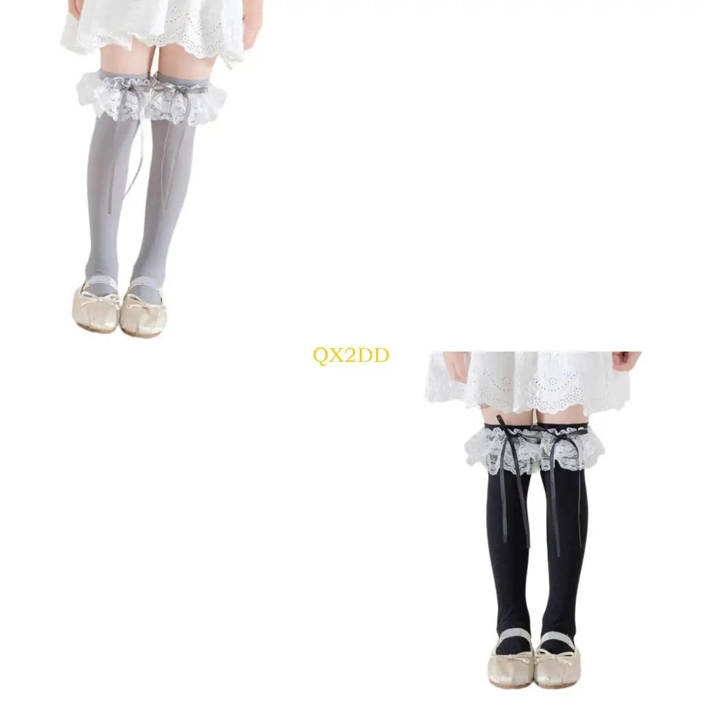 QX2D 1 par calcetines tubo largo niñas calcetines rodilla elástica calcetines cinta cinta