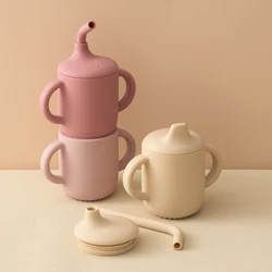 Taza con pajita de silicona para bebé, dos tapas, sin BPA, contenedor de almacenamiento portátil para aperitivos, taza de alimentación, taza de bebida de aprendizaje para niños, cosas para bebés, 1 Uds.