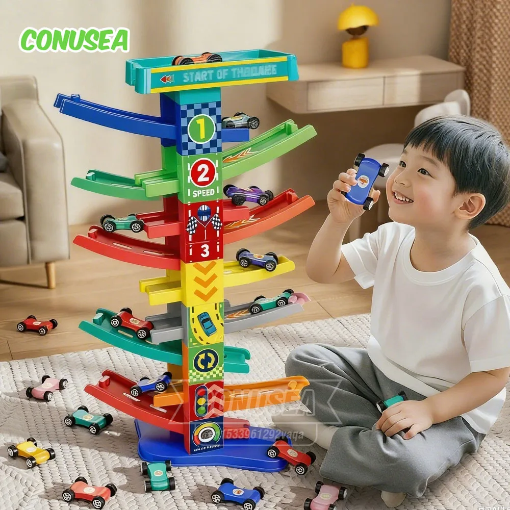 Pista de coches inercia juguete educativo con aparcamiento para niños