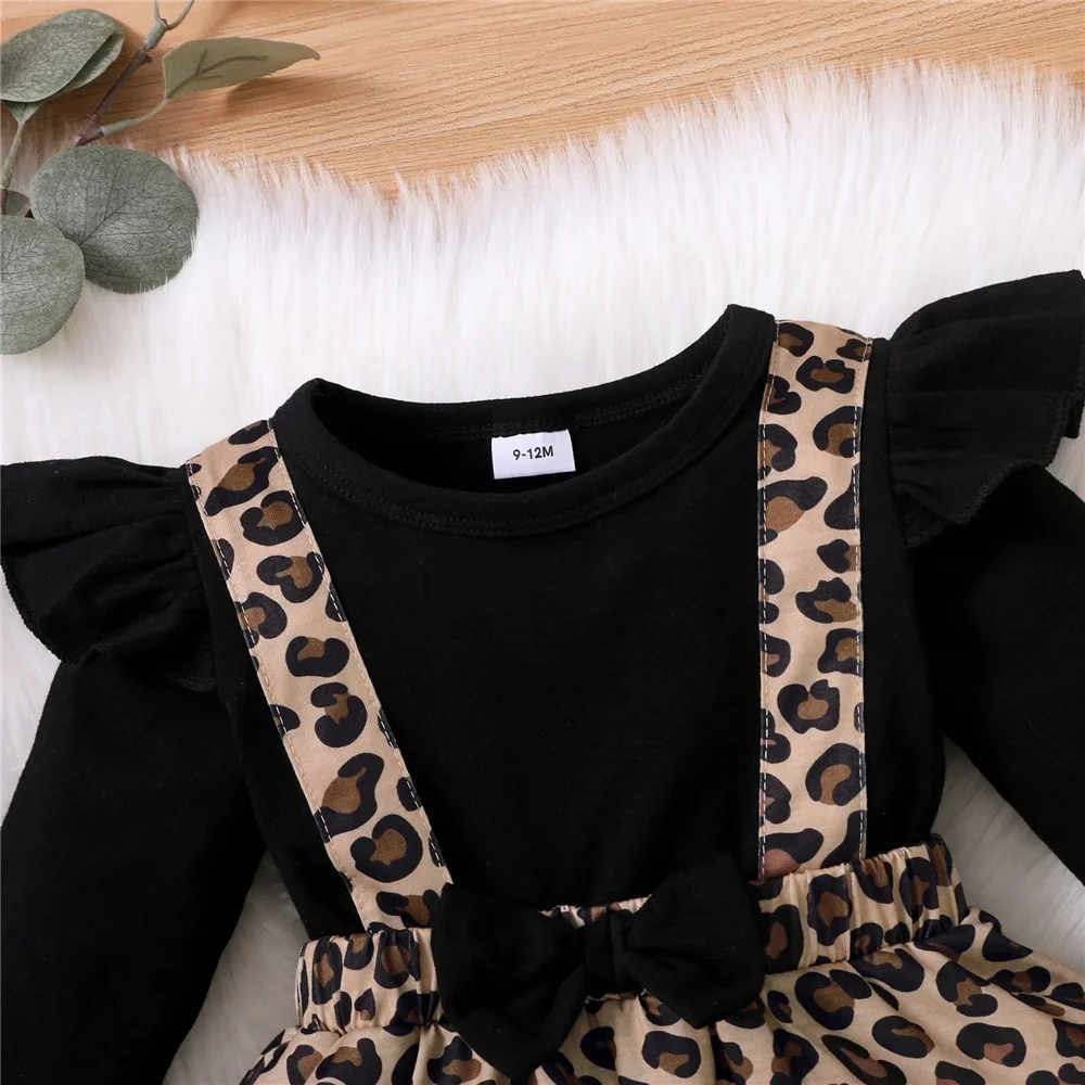 Body para niña recién nacida con falda y dobladillo, vestidos de leopardo de manga larga, Pelele de moda de otoño para bebé de 0 a 18 meses - imagen 3