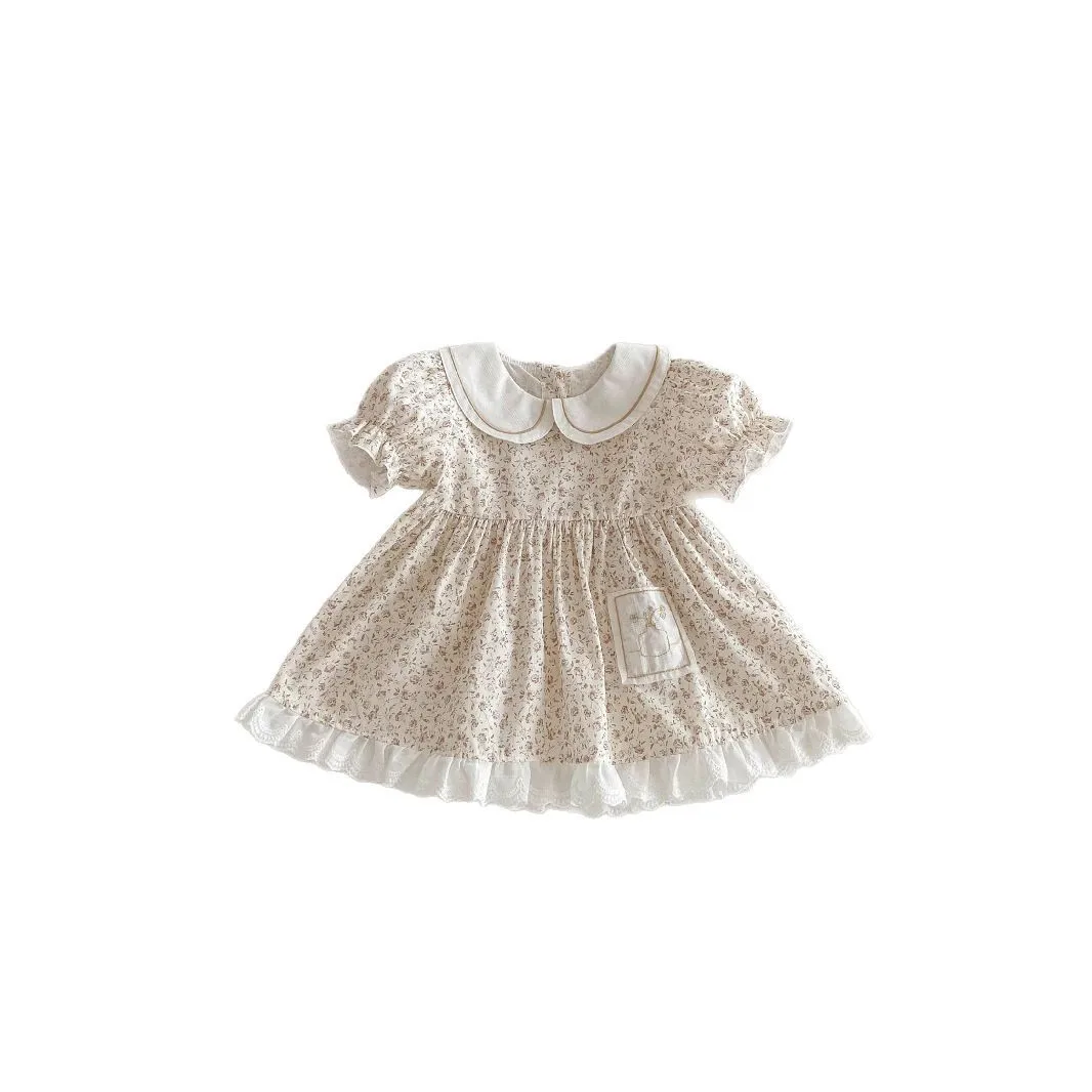 Vestido recién nacida de algodón floral con volantes y encaje verano - imagen 3