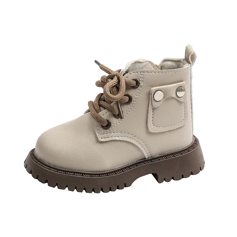 Nuevos zapatos informales de invierno para niños, botas Martin impermeables de cuero, botas Martin cálidas de felpa antideslizantes a la moda para niños - imagen 5