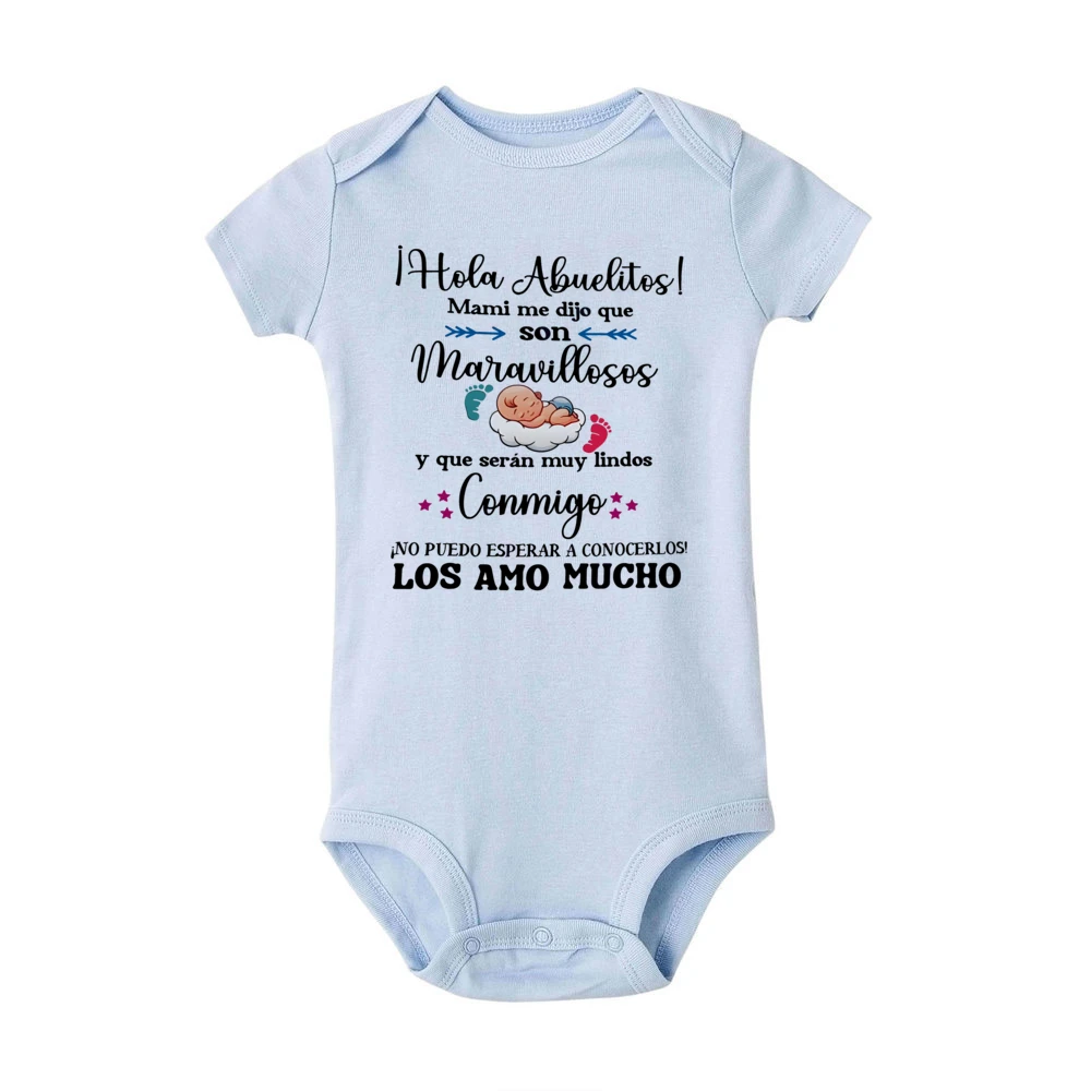Hola abuelos español impreso bebé Body anuncio de embarazo ropa de bebé recién nacido mameluco infantil mono de manga corta - imagen 4