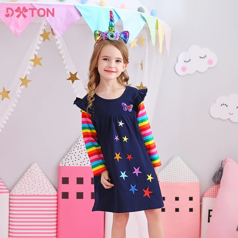 Vestido de algodón con mariposas – Manga larga para niña