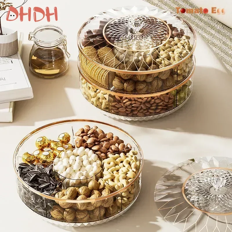 Caja de almacenamiento de plástico redonda giratoria, contenedor sellado multicapa para aperitivos de frutas secas, postre, uso doméstico - imagen 2