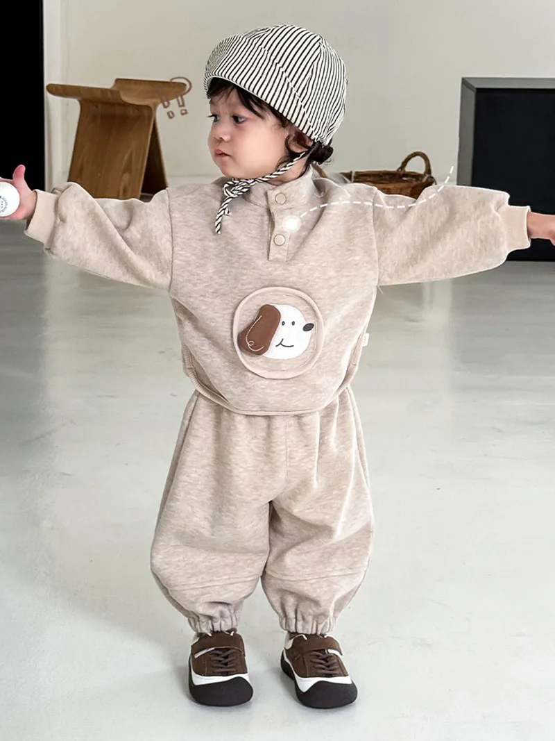 MILANCEL nuevo otoño niños sudadera 9M-5T lindos perros de dibujos animados niñas Sudadera con capucha + Pantalones de chándal sueltos coreanos niños traje de ocio - imagen 3