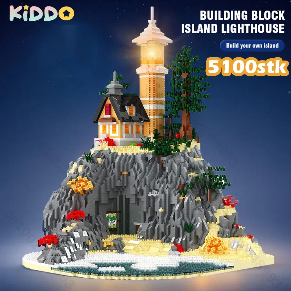 Bloques de construcción de isla de faro 5100stk, bloques de modelo de faro con luz, juguetes para niños, regalos de Navidad, conjunto de arquitectura de montaje - imagen 2