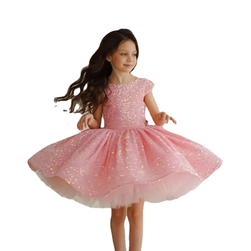 Vestido de princesa sin espalda para niñas, vestido de tul con lentejuelas brillantes de estilo europeo para niños, pasarela y azafata, vestidos de fiesta directos en el extranjero - imagen 5