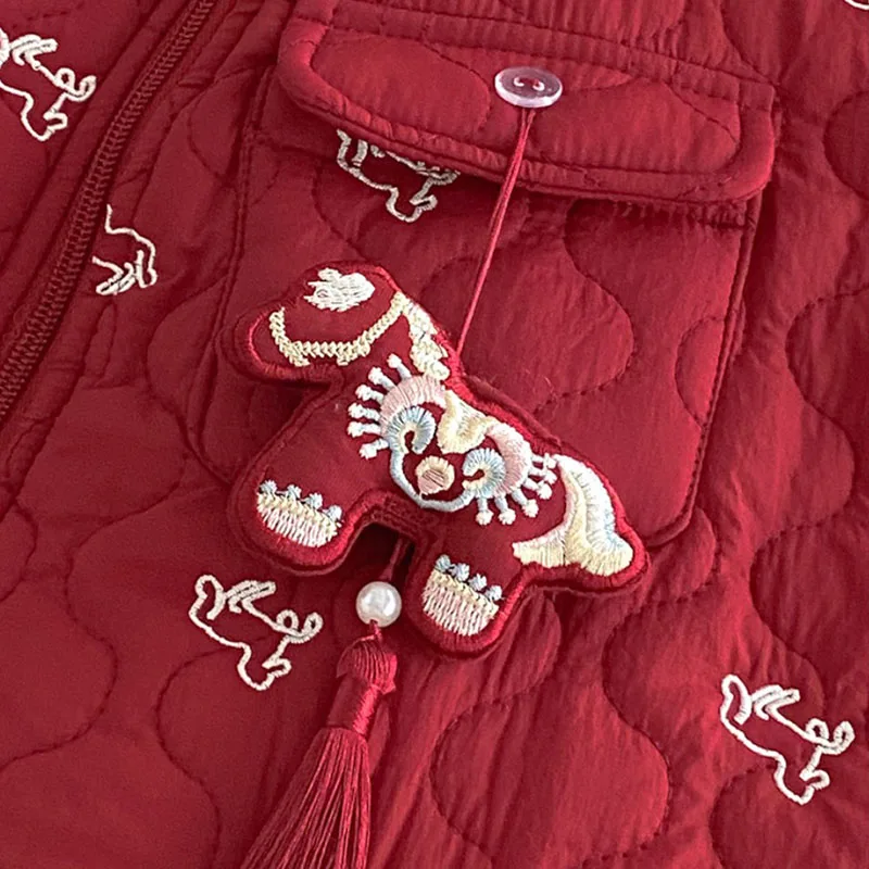 Mono de punto con capucha niña – Lana cálida estampado caballos - imagen 4