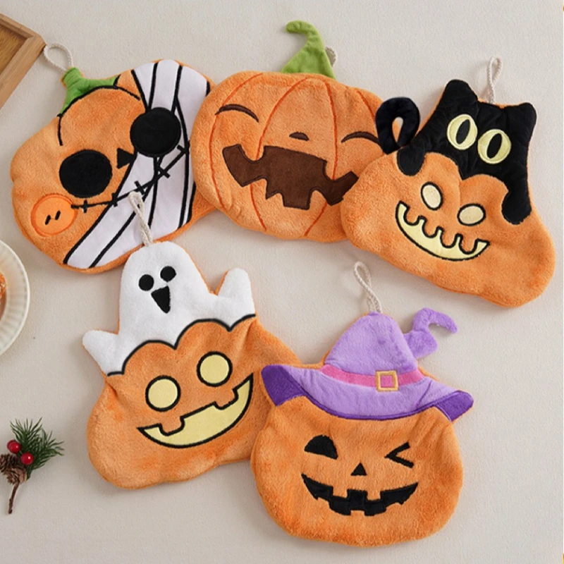 Toallas de Mano para Niños con Diseño de Calabaza de Halloween, de Terciopelo Coral, Toallas Colgantes para Cocina, Baño, Productos para el Baño y la Ducha - imagen 2