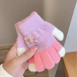 Guantes de punto cálidos para niños a prueba de viento con dibujos