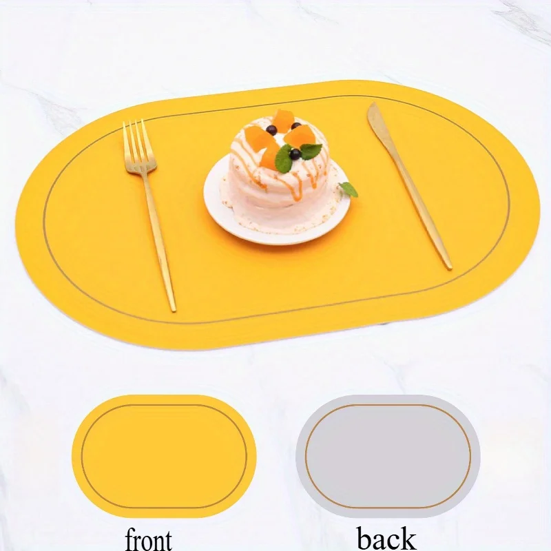 Manteles Individuales de cuero PU ovalados de doble cara, 2 uds.: manteles reversibles, lavables y plegables resistentes al calor para comedor, decoración del hogar - imagen 2