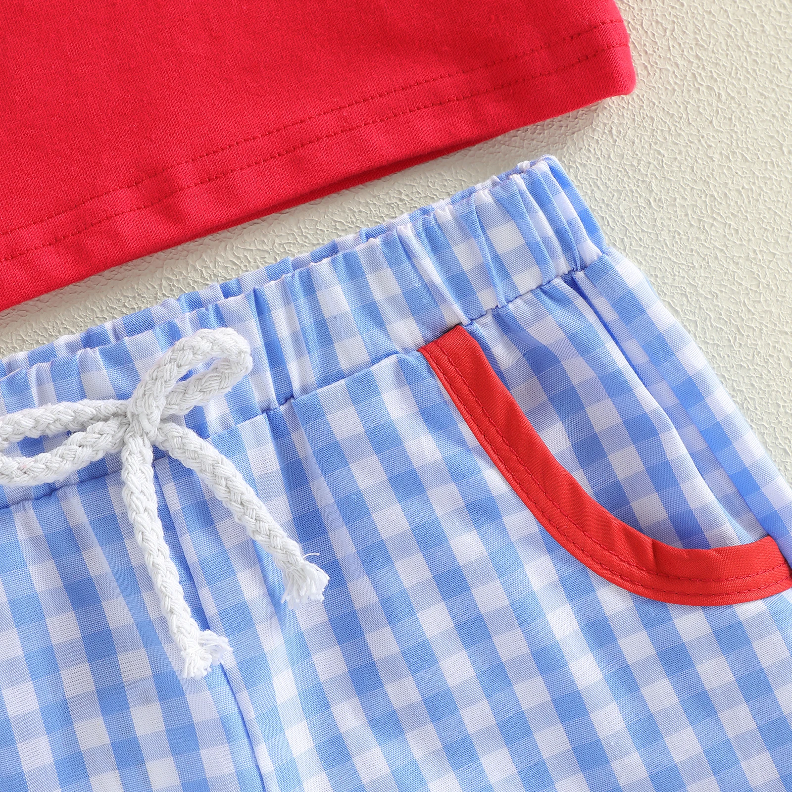 Conjunto infantil de verano camiseta de letras y pantalón a cuadros - imagen 4