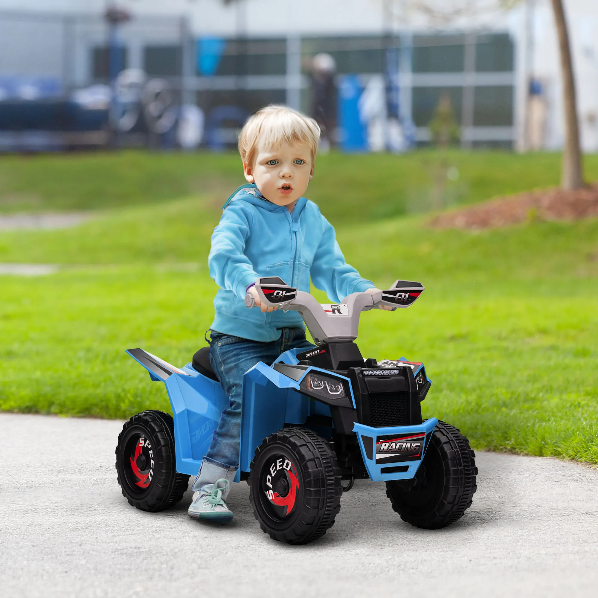 HOMCOM Quad Eléctrico para Niños de 18-36 Meses Vehículo Eléctrico a Batería 6V con Avance y Retroceso Velocidad de 2,5 km/h 70x41,5x48,5 cm Azul