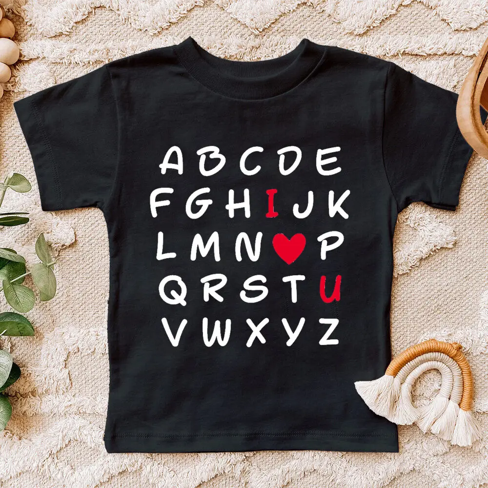 ABC I Love U Alphabet Print Child Shirt  Valentine's Day Party Kids Outfit Boys Girls Short Sleeve T-shirt Children Holiday Tops - imagen 3
