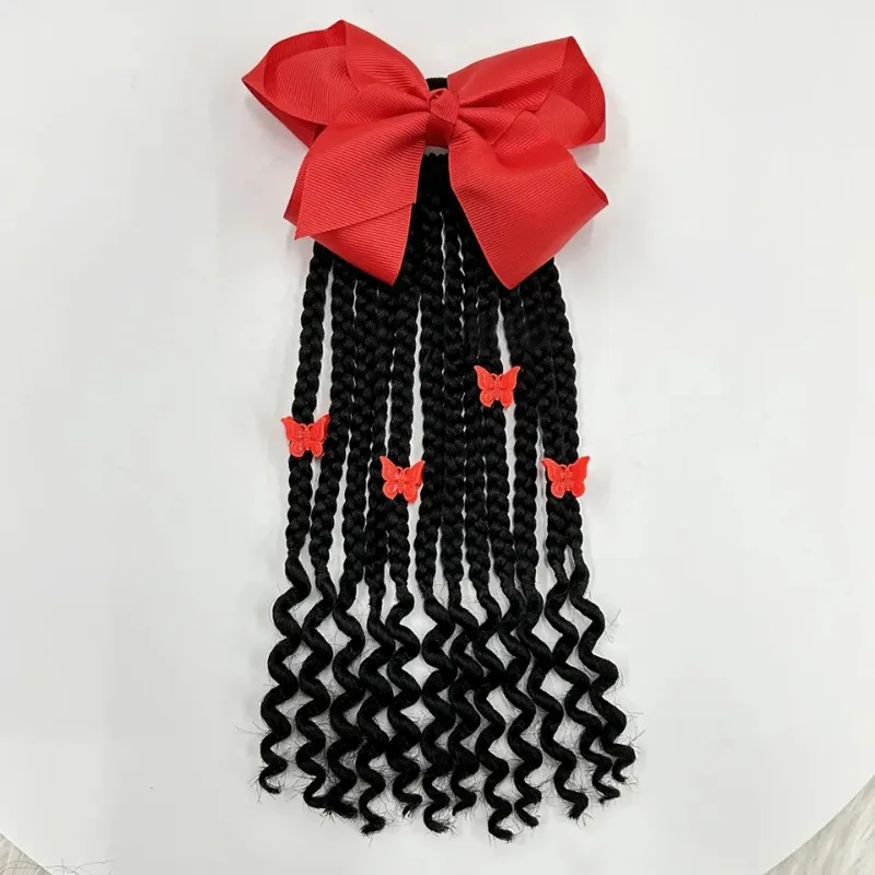 Extensión de cabello trenzada con cuentas y lazo para niñas negras - imagen 3