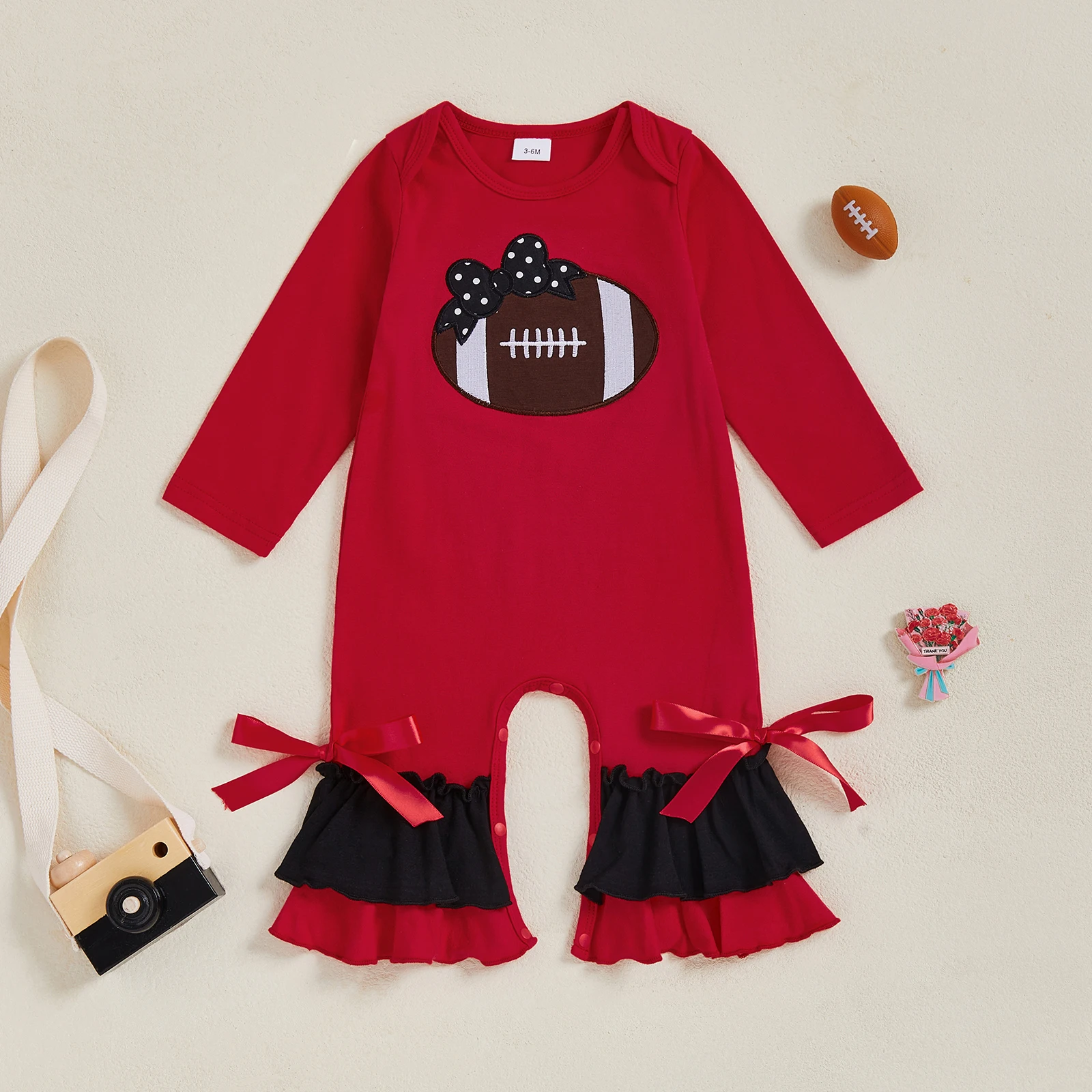 Pelele de fútbol para niña de 0 a 18 meses, mono acampanado en capas de manga larga bordado de Rugby, ropa bonita de otoño - imagen 2