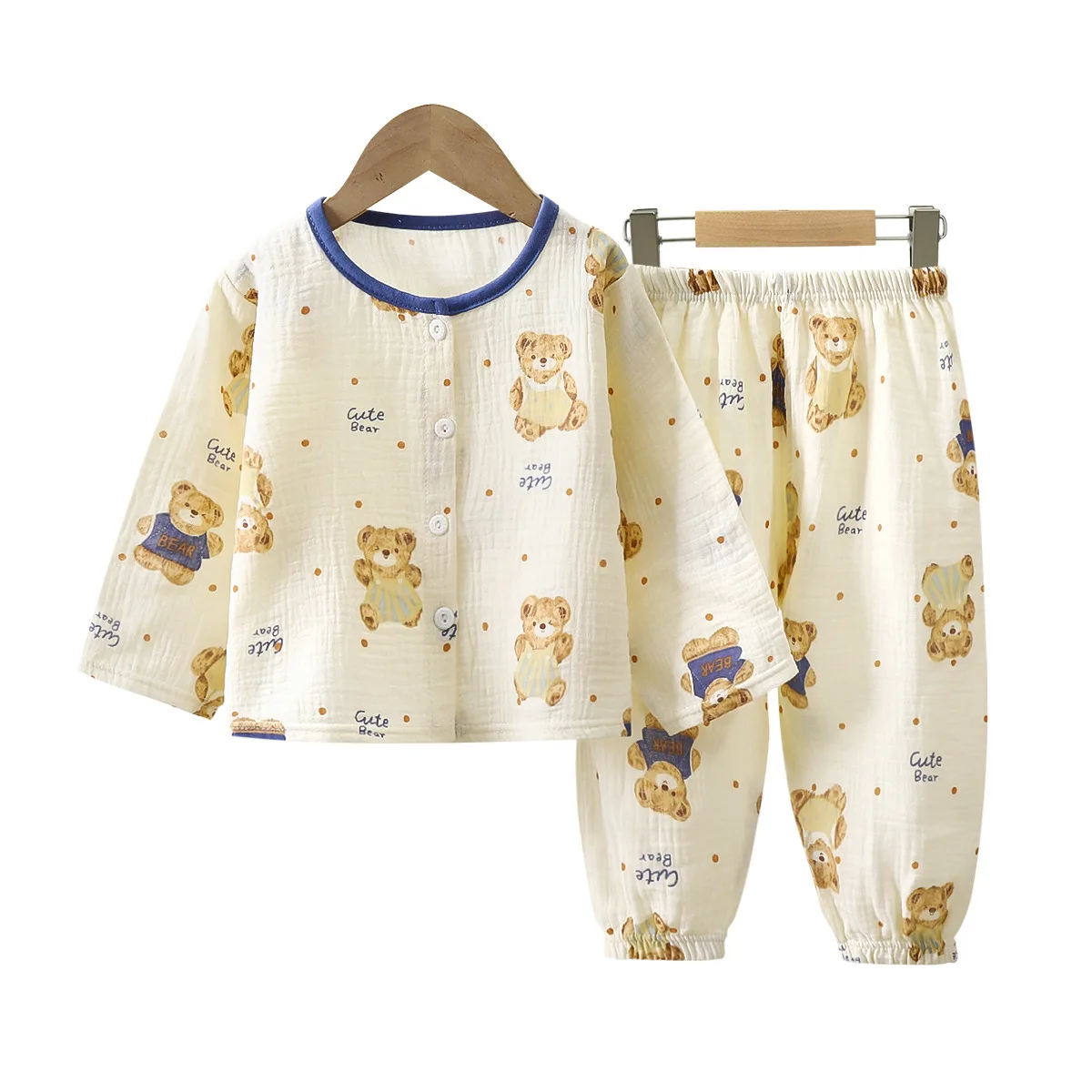 Pijama de gasa algodón para niñas – Manga larga floral con encaje - imagen 4