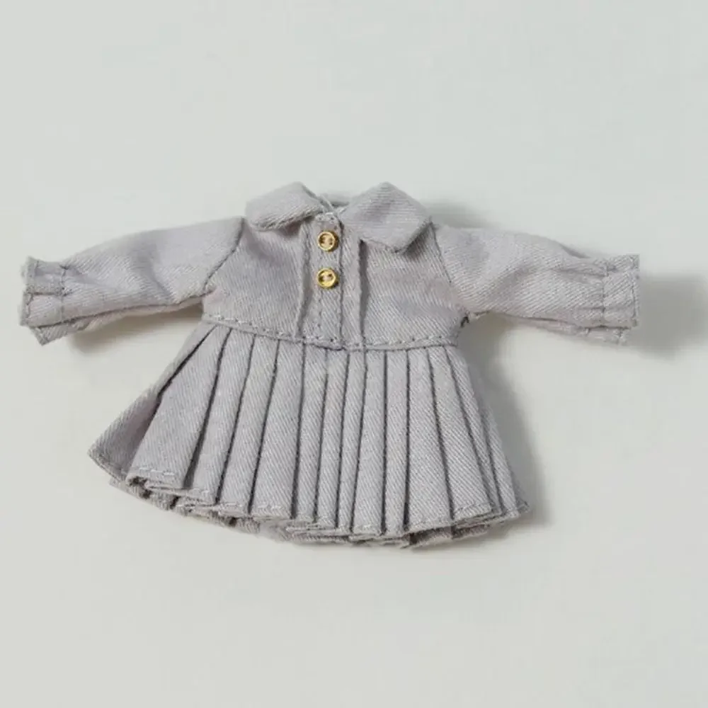 Vestido de órgano hecho a mano, ropa de moda, Falda plisada de encaje para muñeca, accesorios DIY, vestidos vaqueros con cuello de solapa para muñecas OB11 1/11 - imagen 3