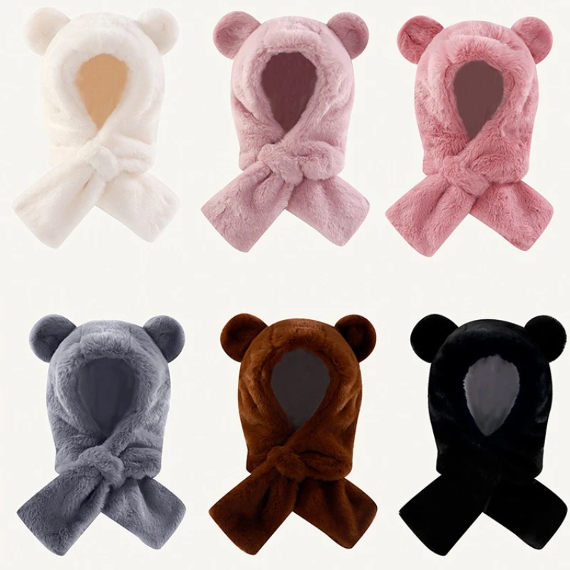Gorro para niños, conjunto de bufanda con orejas de felpa, gorro forrado de lana para invierno, calentador de cuello, bonito gorro con orejas de Animal para bebés, niños y niñas, clima frío - imagen 2