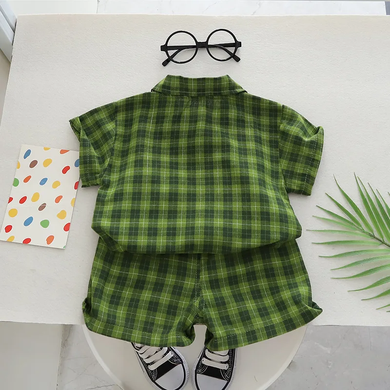 Conjunto de ropa de verano para bebé, traje de camisa a cuadros, pantalones cortos, chándal informal para niño pequeño, 2 unidades - imagen 5