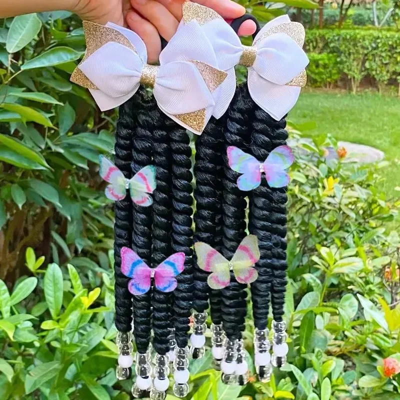 Coleta trenzada con cuentas y lazo para niña – 8 pulgadas - imagen 3