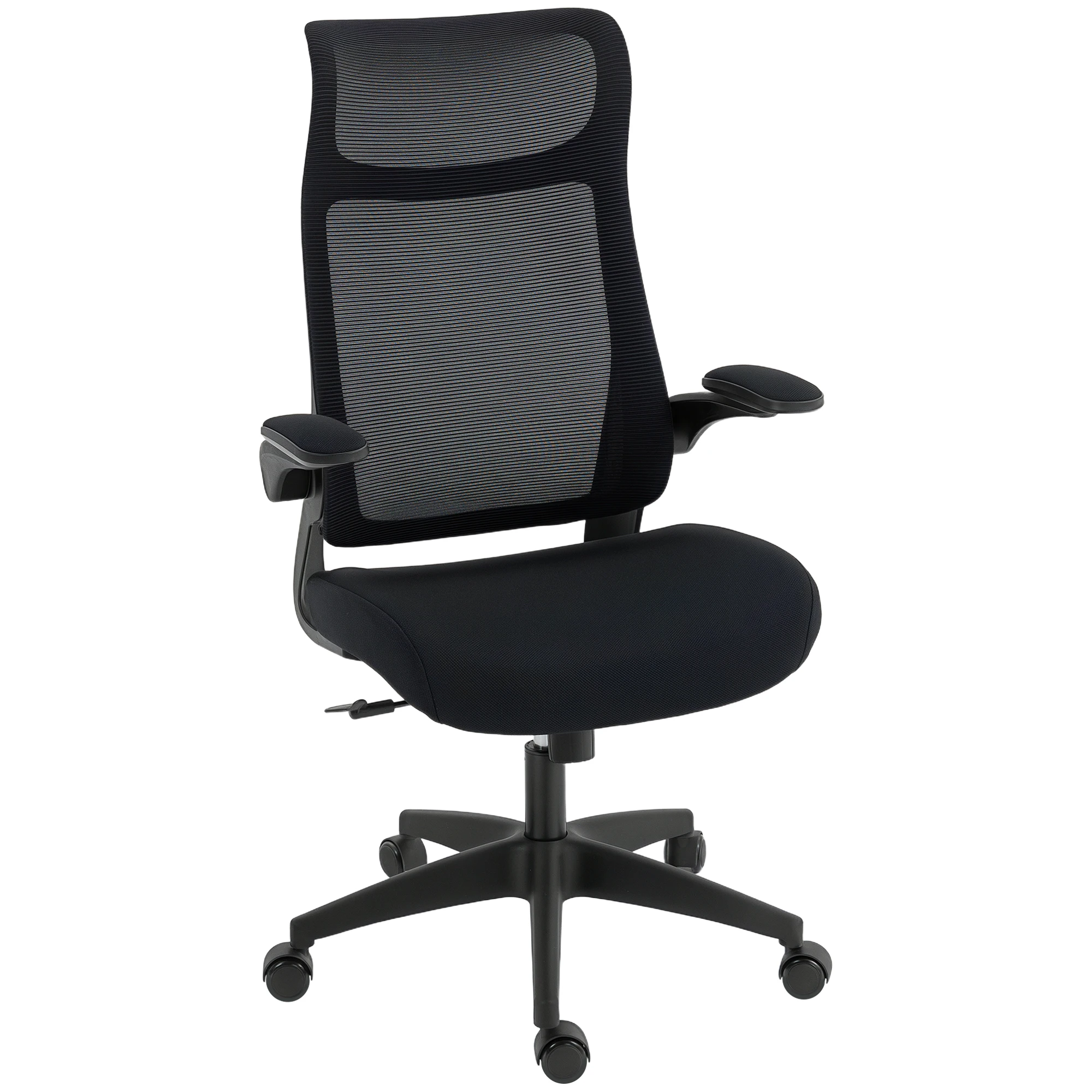 HOMCOM Silla de Oficina Ergonómica Giratoria, con Soporte Lumbar y Reposabrazos 3D Abatibles, Silla de Escritorio de Malla con Reposacabezas Integrado, Función Basculante, Altura Ajustable